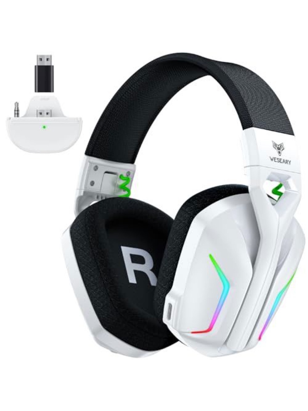 WESEARY White Wireless Gaming Headset with RGB Accents